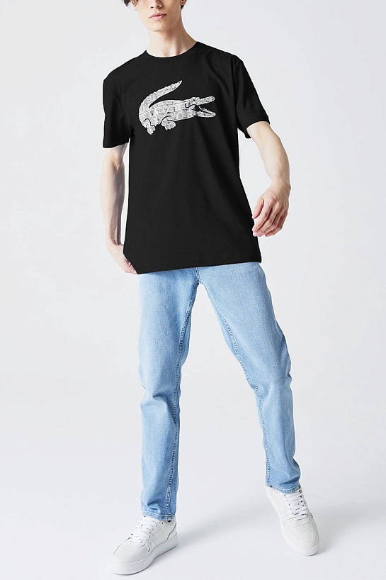 Мужская чёрная футболка Lacoste logo-print