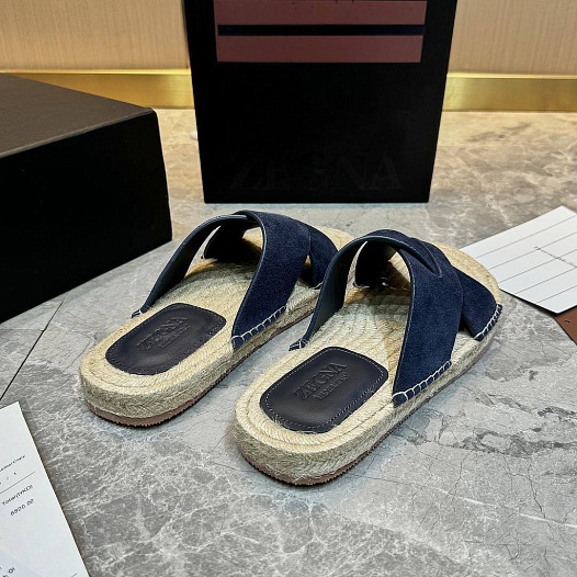 Мужские шлёпанцы Ermenegildo Zegna suede - Navy   