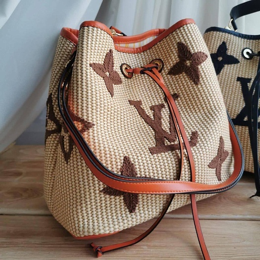 Женская сумка Louis Vuitton NeoNoe Handbag Monogram Raffia MM 26x26x17.5 см   