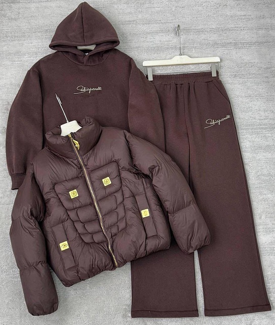 Женский костюм тройка на флисе Schiaparelli premium - Brown