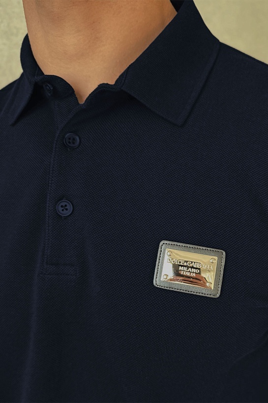 Мужское тёмно-синее поло Dolce & Gabbana logo-plaque