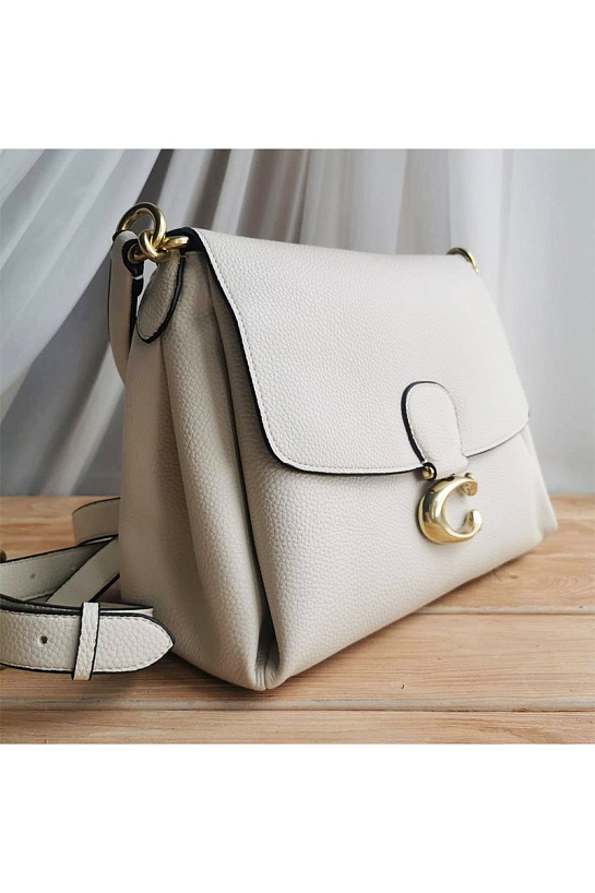 Кожаная сумка белого цвета Coach May 31x23 см