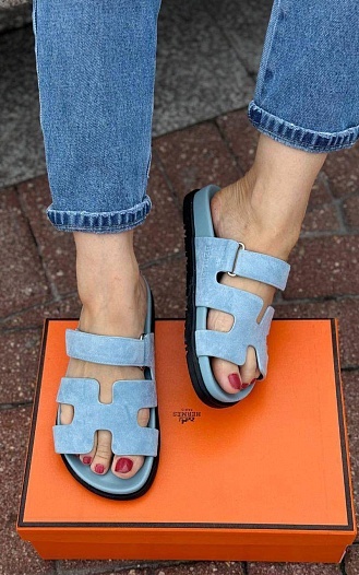 Женские замшевые сандалии Hermes Chypre - Blue   