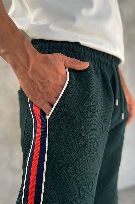 Зелёные спортивные штаны Gucci GG jacquard