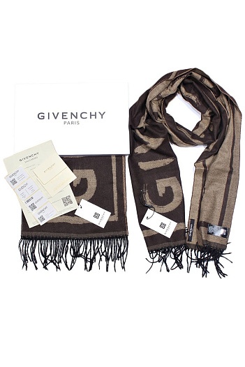 Брендовый коричневый шарф с логотипом Givenchy 185x35 см   