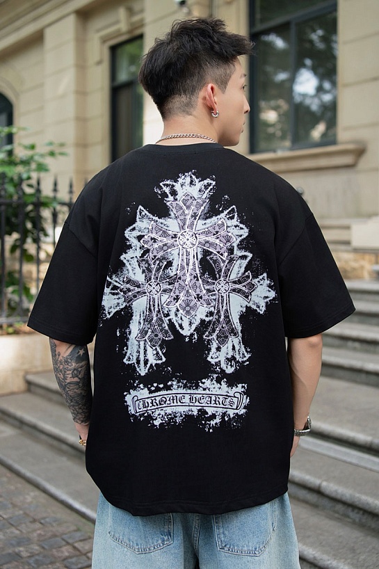 Чёрная оверсайз футболка Chrome Hearts Premium