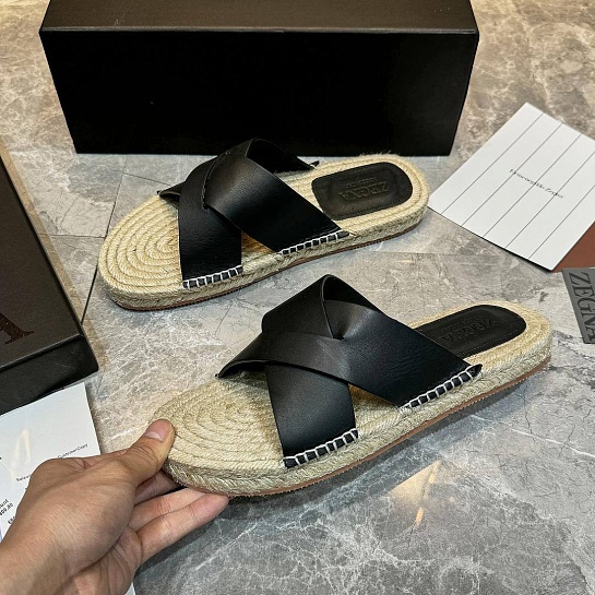 Мужские шлёпанцы Ermenegildo Zegna leather - Black