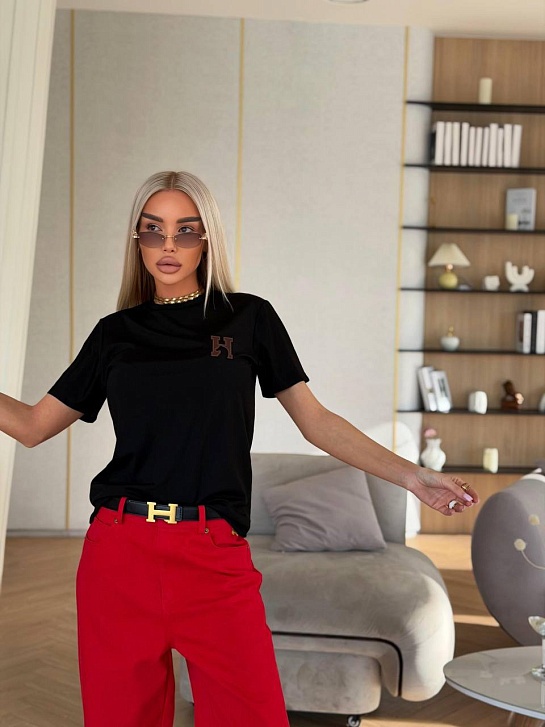 Женская чёрная футболка Hermes premium