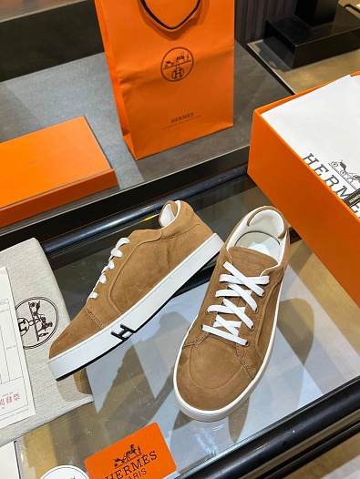 Женские замшевые кроссовки Hermes Premium - Chestnut   