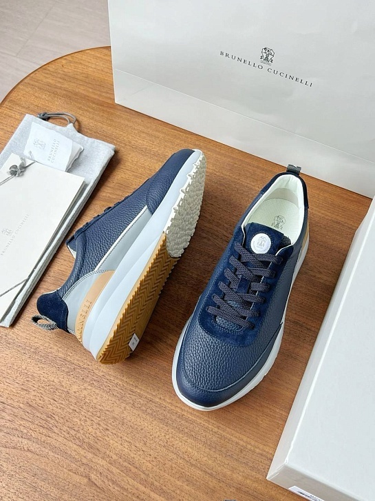 Кожаные кроссовки Brunello Cucinelli Premium - Navy