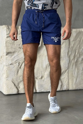 Синие шорты Prada logo-embroidered   
