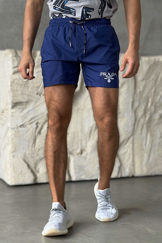 Синие шорты Prada logo-embroidered