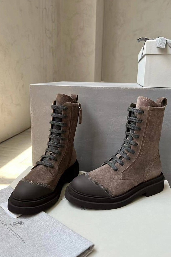 Женские замшевые ботинки Brunello Cucinelli Premium - Brown