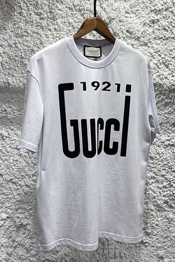 Брендовая оверсайз футболка Gucci 1921 logo - White   