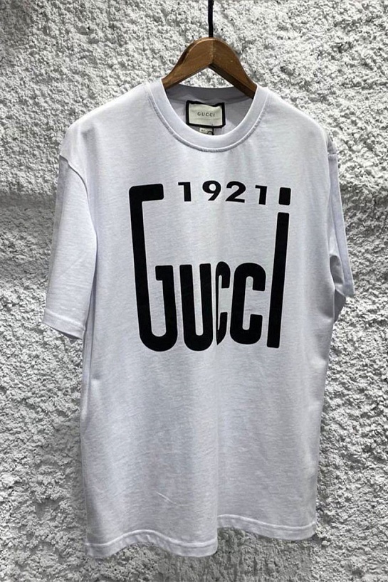Брендовая оверсайз футболка Gucci 1921 logo - White
