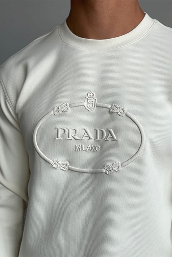 Мужской белый свитшот Prada logo-embroidered   