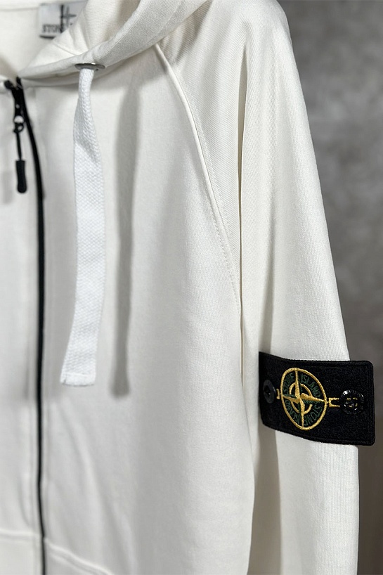 Белая кофта на молнии Stone Island compass-patch