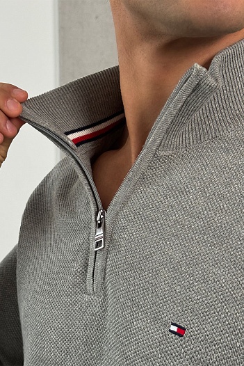 Серый джемпер Tommy Hilfiger Zip Neck logo-embroidered   