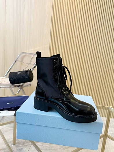 Женские кожаные ботинки Prada premium - Black   
