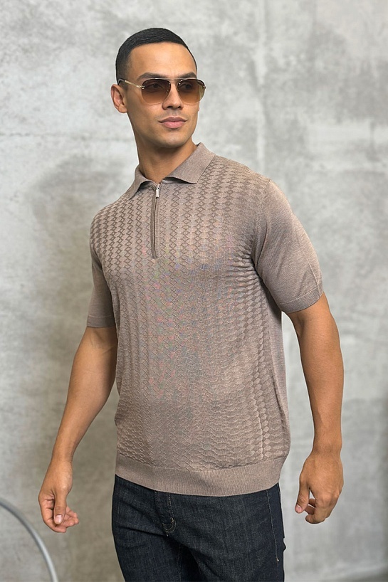 Мужское поло бежевого цвета Zilli zip neck