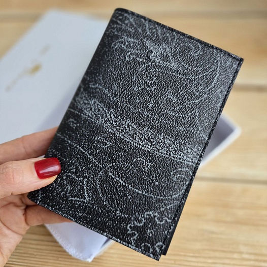 Кожаная обложка на паспорт Etro с узором пейсли 14х9.5 см   