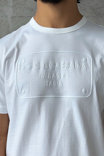 Белая футболка Dolce & Gabbana Milano Italia logo-embossed   