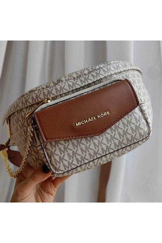 Кожаная поясная сумка Michael Kors Perry 27x14 см - White