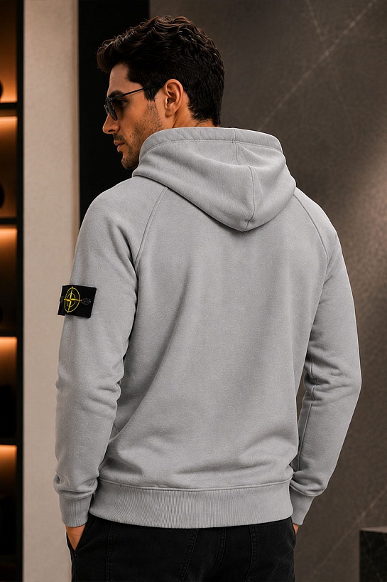 Серая кофта на молнии Stone Island compass-patch