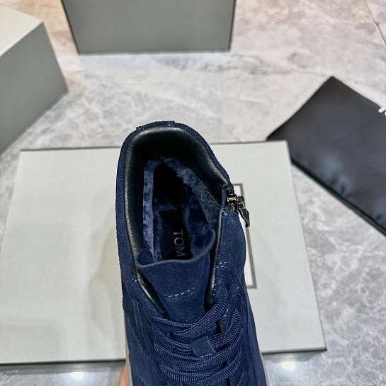 Замшевые кроссовки с мехом Tom Ford high-top - Navy