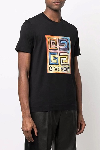 Мужская чёрная футболка Givenchy 4G logo print   