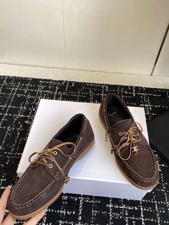 Женские замшевые лоферы Celine premium - Brown