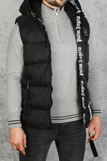 Мужской чёрный жилет Palm Angels с капюшоном   