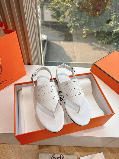Женские кожаные сандалии Hermes Premium - White   