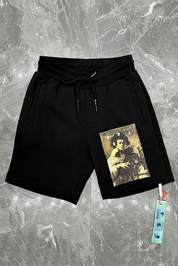 Мужские чёрные шорты Off-White "Boy bitten by a lizard"   