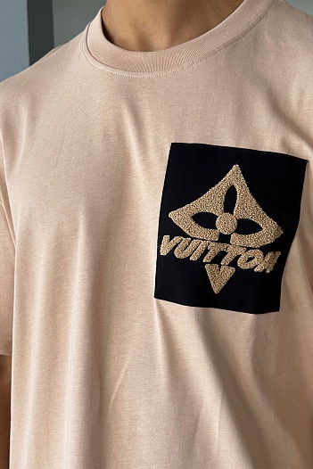Брендовая оверсайз футболка Louis Vuitton бежевого цвета   