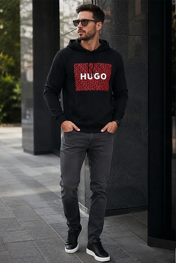 Чёрное мужское худи Hugo Boss Dreeman logo-print   