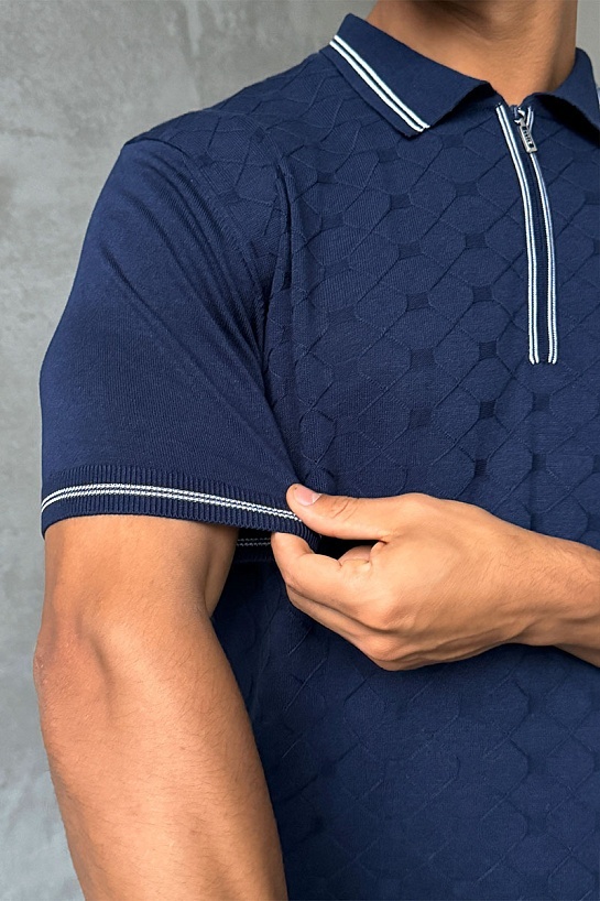 Мужское поло Zilli zip neck - Blue