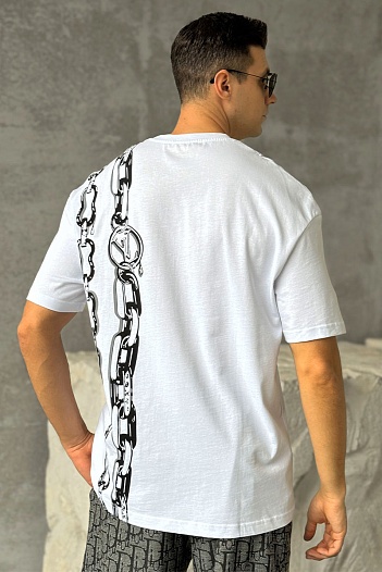 Мужская оверсайз футболка Louis Vuitton Chain print - White   