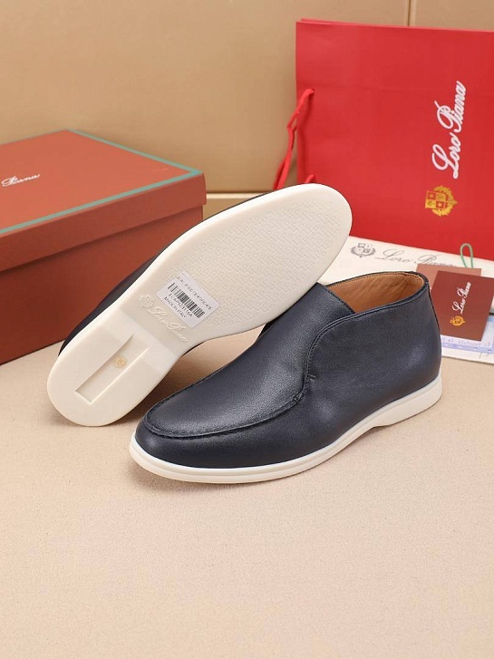 Кожаные лоферы с меховой стелькой Loro Piana Open Walk - Navy