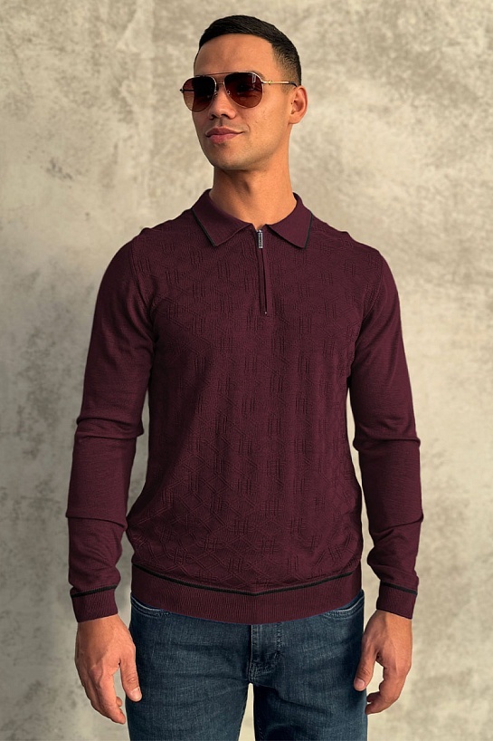 Бордовое поло с длинным рукавом Stefano Ricci zip-up