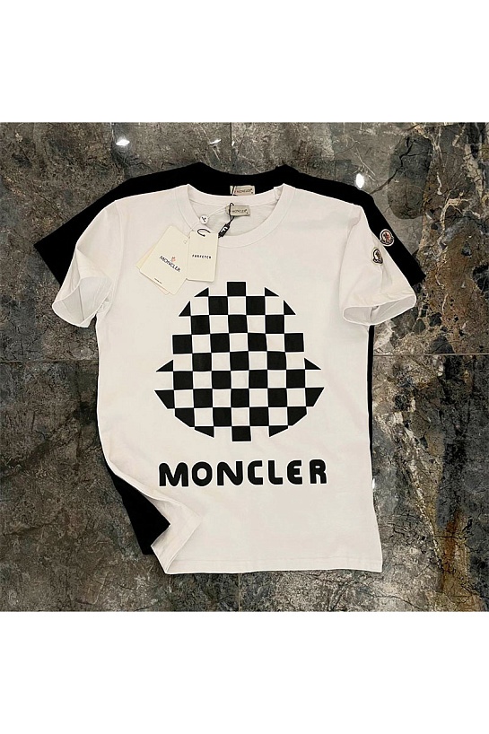 Белая оверсайз футболка Moncler Checked logo-print