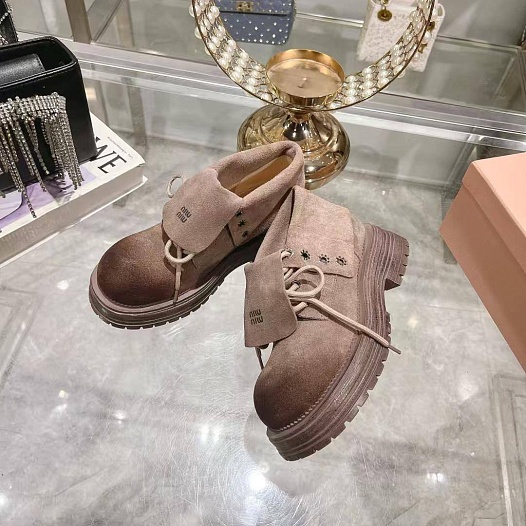 Женские замшевые ботинки MIU MIU Premium - Brown   