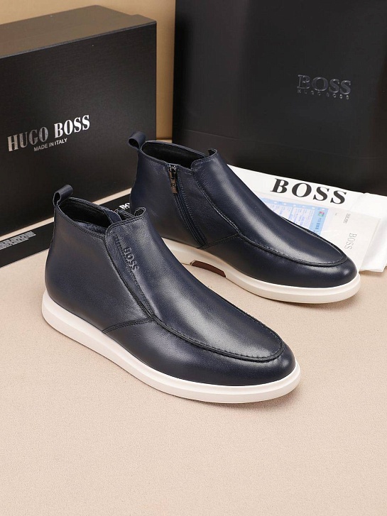 Кожаные лоферы с мехом Hugo Boss high-top - Navy