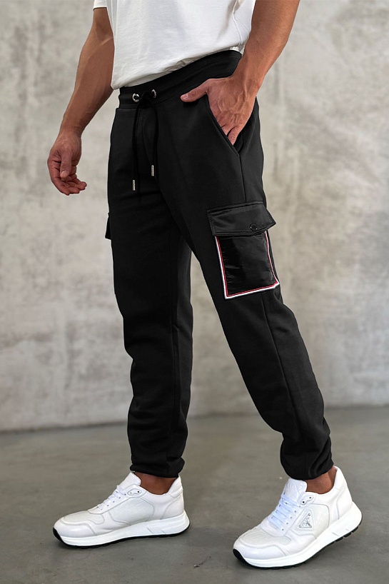 Мужские штаны чёрного цвета Moncler side pocket