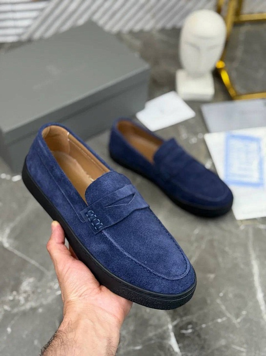 Замшевые лоферы Brunello Cucinelli синего цвета