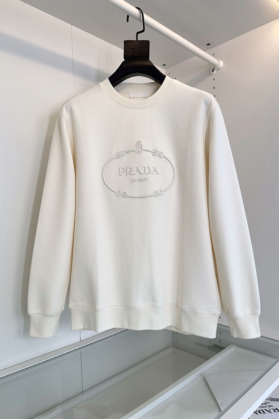 Мужской белый свитшот Prada logo-embroidered