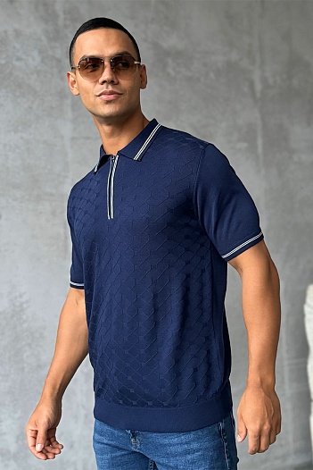 Мужское поло Zilli zip neck - Blue   