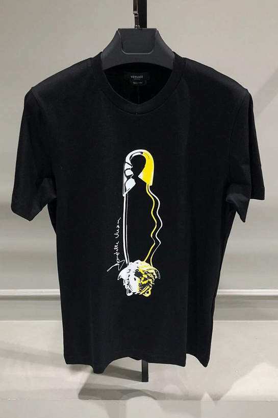 Мужская чёрная футболка Versace safety pin