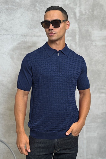 Мужское поло синего цвета Zilli zip neck   