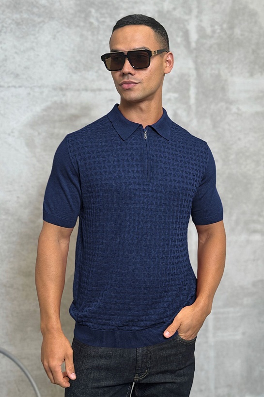 Мужское поло синего цвета Zilli zip neck